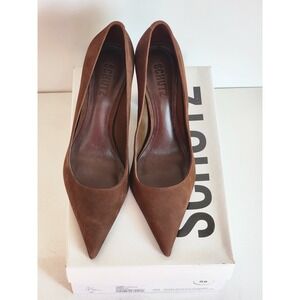 Schutz Eleonor Nubuck Leather Pointed Toe Block Heel Pumps Pecan Brown Womens 7